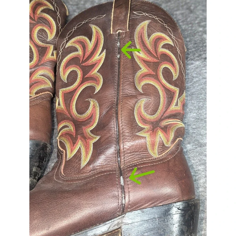 Durango DB933 VTG Brown Leather Cowboy Boots Men's 11.5 D Western Flame Stitch